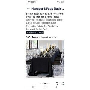 8-PACK 60 x 126 in. Rectangular Polyester Tablecloths for 8 ft. Tables BLACK